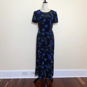 Expressions Floral Maxi Black/Blue Dress Women Size 8